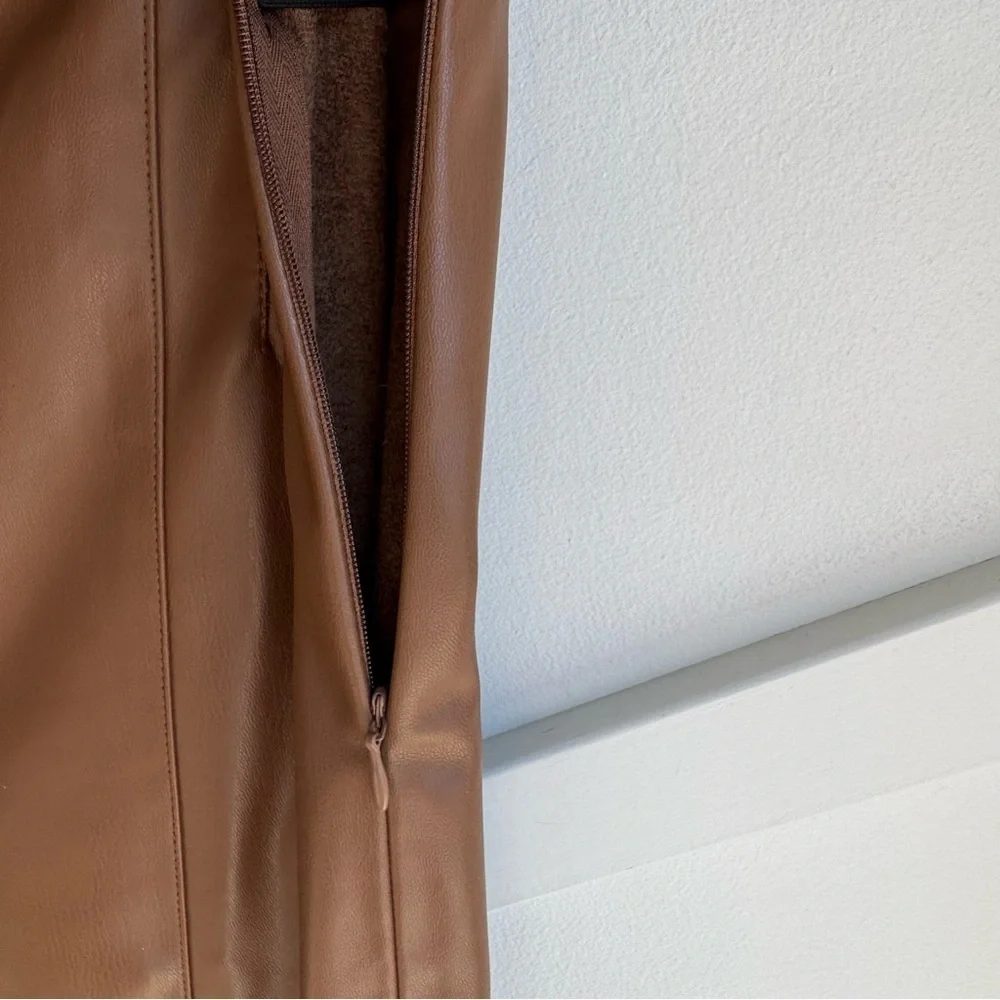 Zara Brown Faux Leather High‎ Rise Leggings w Raw Hem size S - Picture 13 of 15